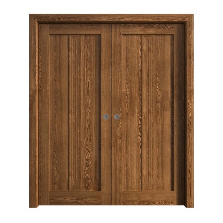 Sartodoors Sliding French Double Pocket Doors 48 x 84 inches, Ego 5006 Cognac Oak Veneer, Kit Rail Hardware ,  EGO5006DP-DKO-4884