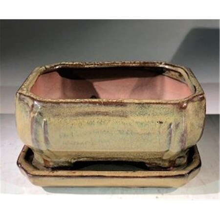 Paisaje 6 x 4.5 x 3 in. Ceramic Bonsai Pot, Olive Green - Rectangle PA2807765