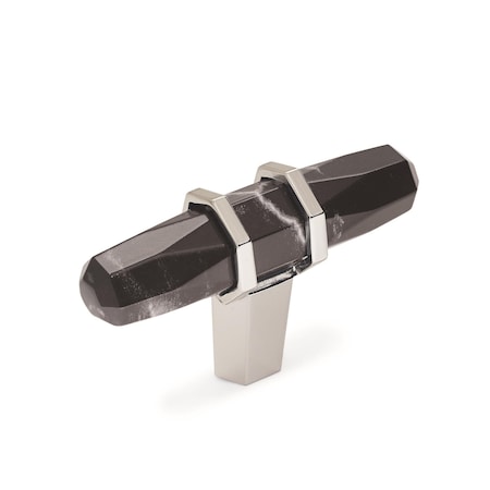 Amerock Carrione 2-1/2 in 64 mm Length Marble Black/Polished Nickel Cabinet Knob BP36647MBKPN
