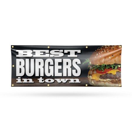 Signmission The Best Burgers In Town, 36 Inch x 96 Inch, Vinyl Banner B-96-30887