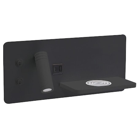Westgate BEDSIDE READING LIGHT SURF. HORIZ. LEFT-SIDE 3W, 7W NIGHT LIGHT, USB2 USBC WIRELESS CHARGER, 30K, Black BRL-SHL-WCH-BK