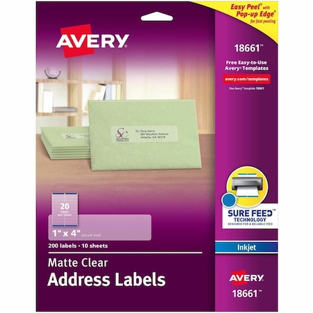 Avery Matte Clear Address Labels, Sure, PK200 18661