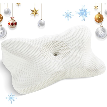 Simple Deluxe Cervical Pillow for Neck and Shoulder Support, Odorless for Pain Relief, Ergonomic Memory Foam Cont 3A88HKPILONECKQUEENWHT