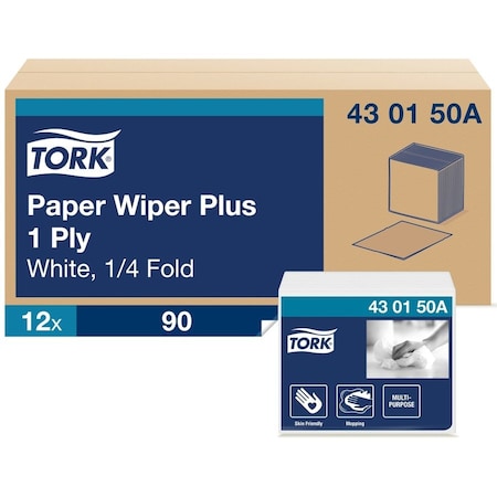 Tork Multipurpose Paper Wipers 1 Ply, 1; 90 Sheets, 97.5 ft; 13", White, 12 PK 430150A
