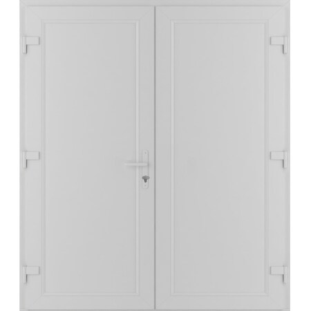 Vdomdoors Front Exterior Prehung Metal-Plastic Double Doors / MANUX 8111 White Silk / Office Commercial and R MANUX8111DEXD-WS-RH-W72xH80