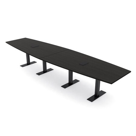 Skutchi Designs 14ft Conference Table With Power Unit | 14 Person Modular Boat Meeting Table | Harmony Series HAR-BOT-48X168-T.BK-U999ST19-EBLK