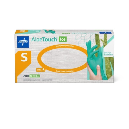 Medline AloeTouch Ice Thin Nitrile Exam Gloves, Size S, 2000PK MDS195284