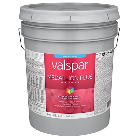 Valspar Medallion Plus 2500 Latex Paint, Acrylic Base, Flat Sheen, White Base, 5 gal, Plastic Pail 028.0025000.008