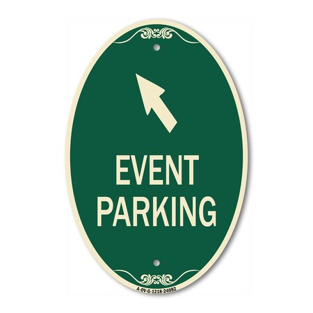 Signmission Event Parking Up Left Arrow Symbol, 12 Inch X 18 Inch Architectural Oval, Heavy Gauge Aluminum A-OV-G-1218-24082