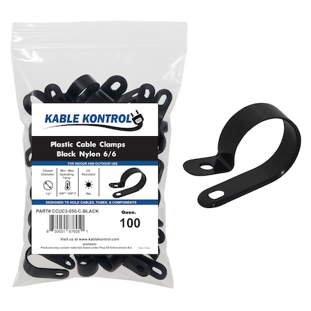 Kable Kontrol Cable Clamp, Nylon 6/6, 1/2 in Bundle Dia., Black, 1.22 in L, 100 PK CCUC3-050-C-BLACK