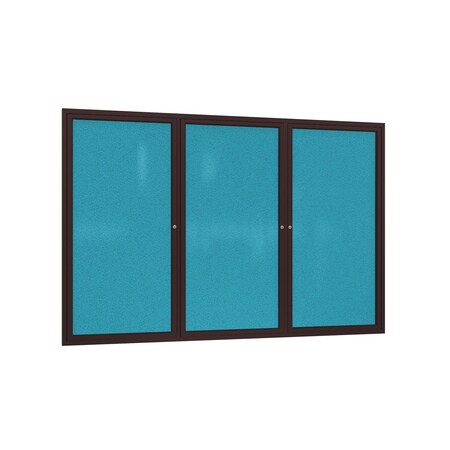 Ghent 3 Door Enclosed Fabric Bulletin Board, Bronze Aluminum Frame, 4'H x 8'W, Teal PB34896F-97