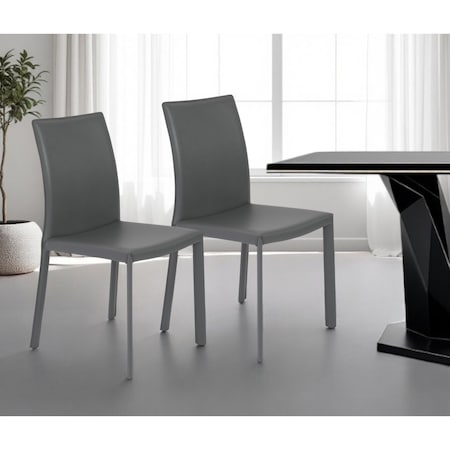 Homeroots Set of Two Gray Upholstered Leather Dining Side Chairs 523966