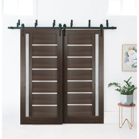 Sartodoors Sliding Closet Barn Bypass Doors with Frosted Glass 60x84 (2* 30x84) Solid Core Modern Interior QUADRO4088BBB-CA-6084