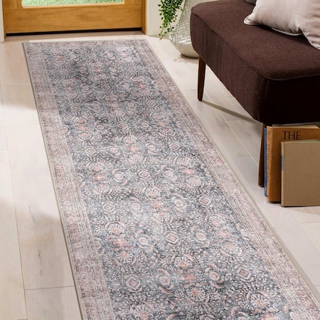 World Rug Gallery Vintage Inspired Machine Washable Non Slip Runner Rug 2 ft 6 in x 7 ft Charcoal 6029CHARCOAL2X7