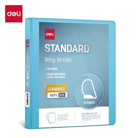 Deli Std Duty View Binder 1in, Letter, D-Ring, PVC-Free, Light Blue, 12PK CF567-LB