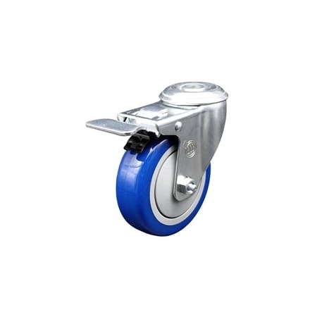 Service Caster 4 Inch SS Blue Polyurethane Wheel Swivel Bolt Hole Caster with Total Lock Brake SCC-SSBHTTL20S414-PPUB-BLUE