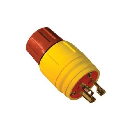 Ericson Watertight Locking Plug, L7-15P, 15 A, 277V AC, Single Phase, 2 Pole, Screw Terminals, Yellow 1524-PW6P-AM