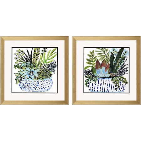 Homeroots Set Of Two Succulent Garden Gold Framed Wall Art, 2PK 649145