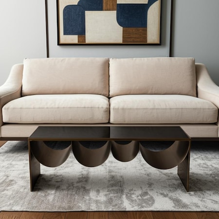 Homeroots 48" Black and Brass Mirrored Glass and Steel Solid Coffee Table 576839