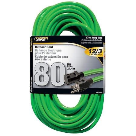 Powerzone Extension Cord, 12 AWG, Neon Green, 80 ft ORN512833