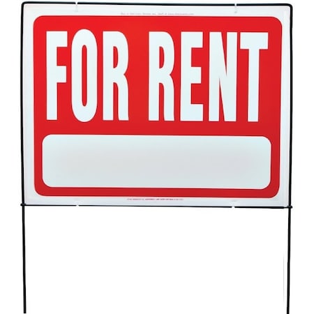 Hy-Ko Real Estate Sign, Rectangular, FOR RENT, White Legend, Red Background, Plastic RSF-603