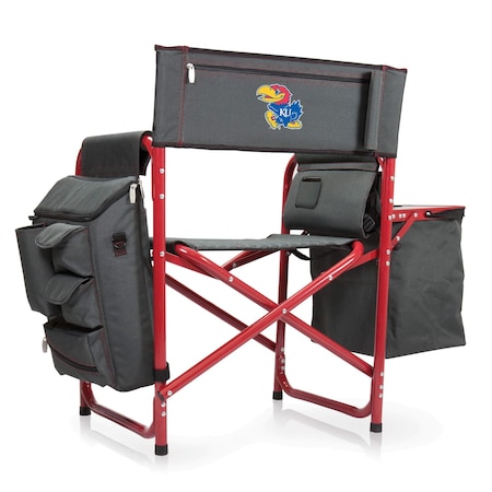 Picnic Time Family Of Brands NCAA Kansas Jayhawks Fusion Camping Chair with Side Table and Soft Cooler 807-00-600-244-0