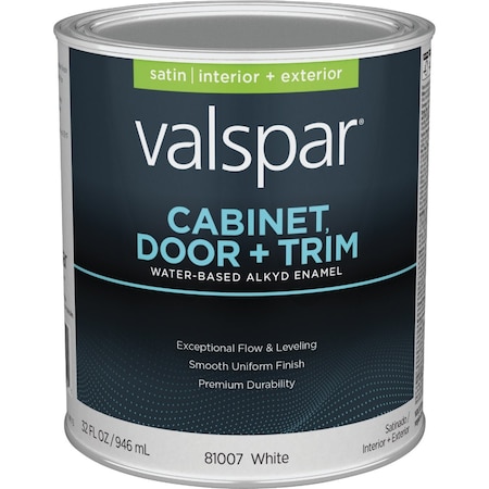 Valspar Cabinet Door & Trim Waterborne Alkyd Satin Interior/Exterior Enamel Bright Wht Base 1 Qt. 028.0081007.005