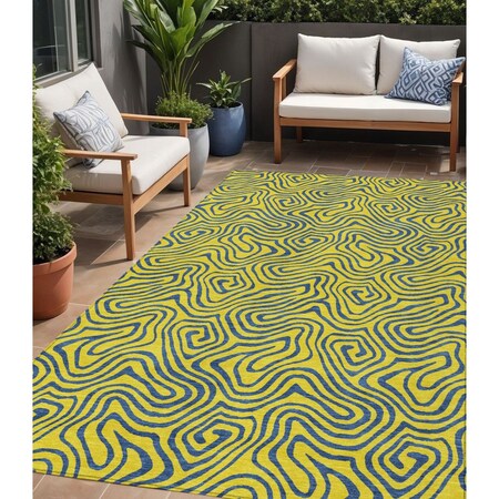 Homeroots 5' X 8' Yellow And Blue Abstract Washable Indoor Outdoor Area Rug 599845
