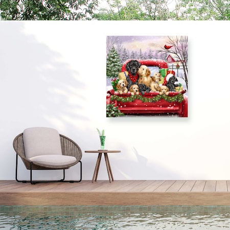 Trademark Fine Art Outdoor Canvas Art Jean Francois 'Dog Family on Red Truck' Wall Art for Patios, or Gardens GRL00491-OC1818WR