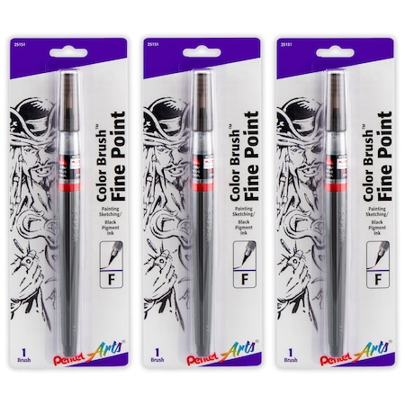 Pentel Color Brush with Pigment Ink, Fine Tip, Black, 3PK FP5FBPA