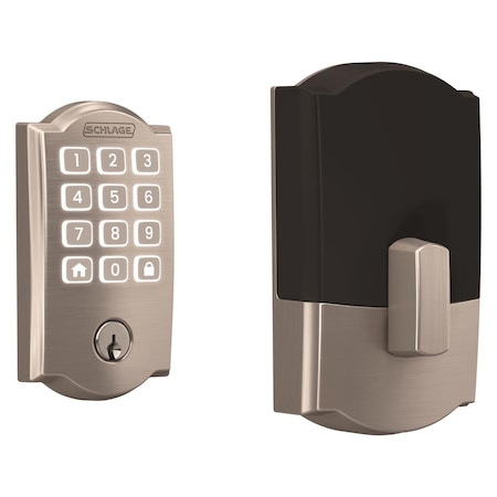 Schlage Arrive Satin Nickel Steel Wi-Fi Deadbolt with Camelot Trim BE459WBVCAM619
