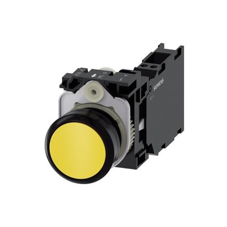 Siemens Pushbutton, 22 mm, round, plastic, yellow, pushbutton, flat, momentary 3SU1100-0AB30-3FA0