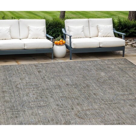 Homeroots 8' X 10' Gray And Silver Southwestern Washable Indoor Outdoor Area Rug 587053