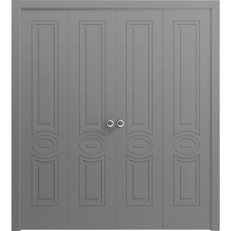 Vdomdoors Sliding Closet Double Bi-fold Doors 96 x 84 inches, Mela 7001 Painted Grey, Sturdy Tracks Moldings MELA7001DBF-SIF-96 x 84 (4* 24x84)