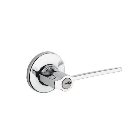 Kwikset Ladera Lever, Round Rose Entry Door Lock SmartKey, and 6AL Latch, RCS Strike Bright Chrome Finish 405LRLRDT-26S