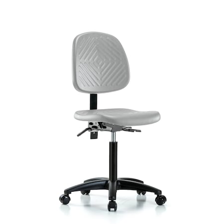 Blue Ridge Ergonomics Polyurethane Chair - Medium Bench Height with Medium Back, Seat Tilt, & Casters in Gray Polyurethane PMBCH-MB-RG-T1-A0-NF-RC-GRY