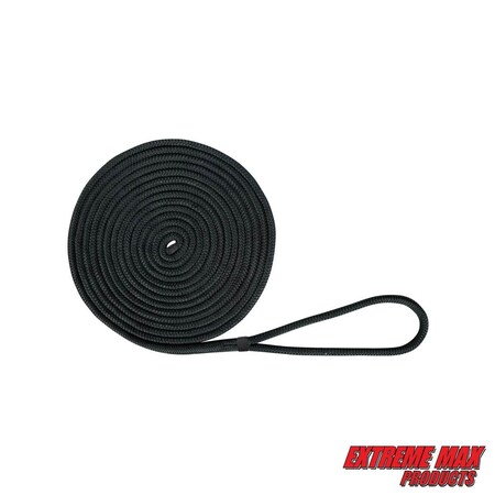 Extreme Max 3006.2126 BoatTector Double Braid Nylon Dock Line - 1/2" x 25', Black 3006.2126