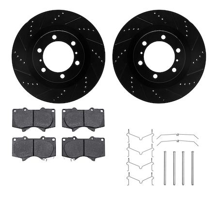 Dynamic Friction Co DFC Brake Rotor - Dimpled & Slotted - Black w/5000 Brake Pads & HW Kit 8512-76148