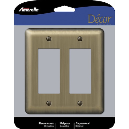 Amerelle Devon Brushed Brass 2 gang Stamped Steel Decorator Wall Plate 154RR