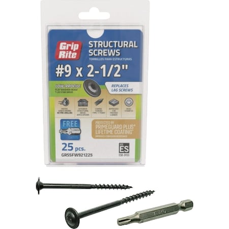 Grip-Rite PrimeGuard Plus No.9x2.5'' Flat Washer Head Structure Screw, 25-Count GRSSFW921225