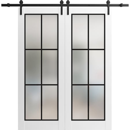 Sartodoors Sturdy Double Barn Door with Frosted Glass Planum 2122 White 56x80 (2* 28x80) Solid Core PLANUM2122DB-WS-56 x 80 (2* 28x80)