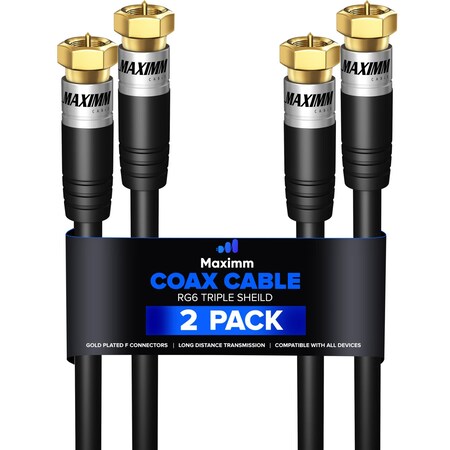 Maximm RG6 Coaxial Cable, Black, 6 Foot, 2PK RG6-6FT-STS-BK-2PK