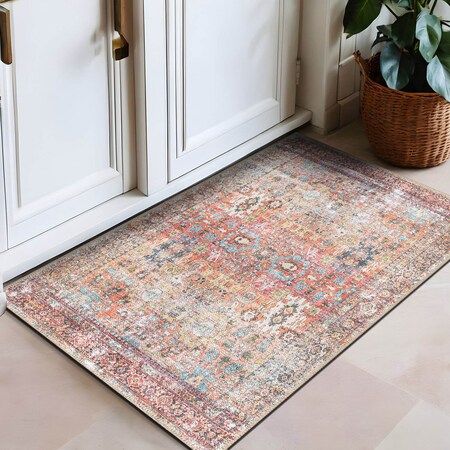 World Rug Gallery Transitional Distressed Machine Washable Non Slip Area Rug 2 ft x 3 ft Multi 6030MULTI2X3