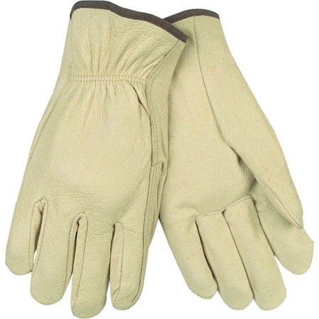 Mcr Safety Leather Drivers Gloves, Pigskin, Shirred Slip-On, Straight Thumb, Gunn - Full Back Cut, Beige, L 3400L