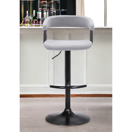 Homeroots Light Gray and Black Fabric with Metal Swivel Adjustable Height Bar Chair 534474