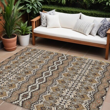 Homeroots 8' X 10' Taupe Brown And Ivory Moroccan Washable Indoor Outdoor Area Rug 594355