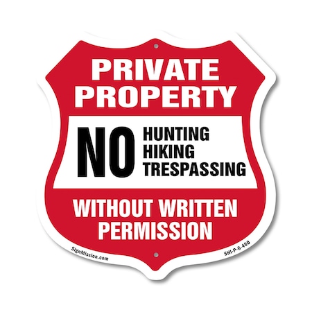 Signmission Private Property Shield Sign No Hunting, 6 Inch X 6 Inch, Plastic Sign SHI-P-6-450