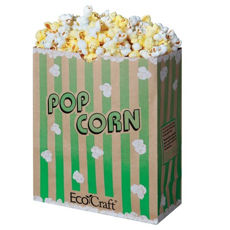 Bagcraft EcoCraft Theater Popcorn Bag Natural / Green Stripe, 130 oz. 300613