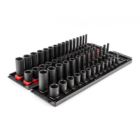 Tekton 1/4'' Drive 6-Point Impact Socket Set with Rails and Trays, 58-Piece, 5/32-11/16'', 4-17 mm SID90202