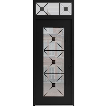 Vdomdoors Aluminum Door Iron 1655 Black Entry Steel Metal Classic Painted 36 x 96 (36 x 80+16)-Left Inswing IRON1655EXD-BLK-W36xH80+16-LH-I